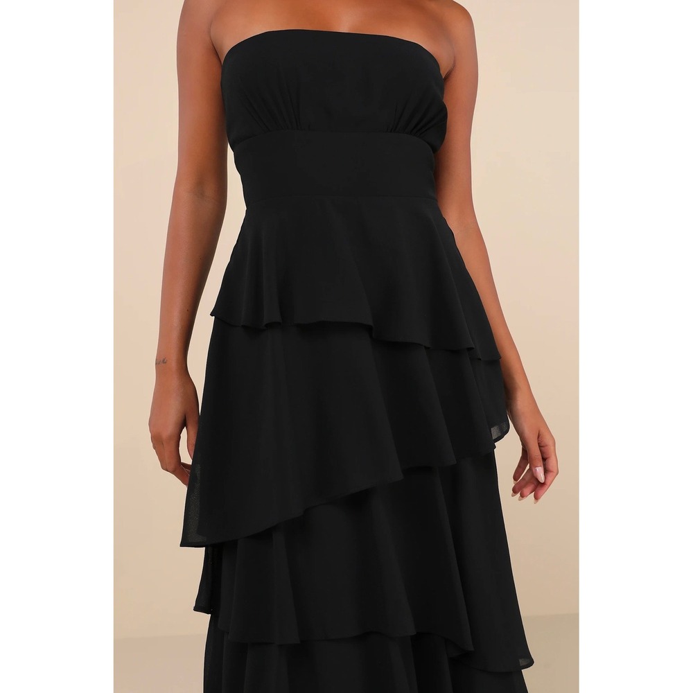 Lulus Gorgeous Essence Black Strapless Tiered Ruffled Maxi Dress Size M New 2859